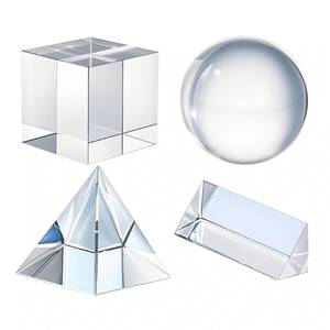 lot 26001 image: Optical Crystal Photography Prism Set - 4 Pack with 50mm Crystal Ball, Cube, Triangular Prism, Optical Pyramid, Wiper Cloth and Box - Teaching Accessory - Retail $15