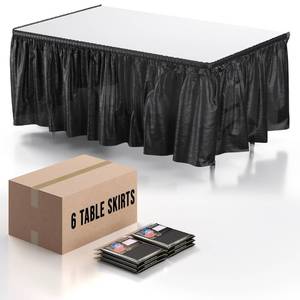 lot 26004 image: Exquisite Ruffle Table Skirt Black 6 Pack 14 Ft Long Table Skirts for Rectangle Tables 6ft Plus or Round Tables Skirts with Adhesive Strip for Gender Reveal Decor & Happy Birthday Parties - Retail $23