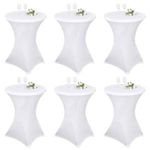 lot 26006 image: Pesonlook 6 Pack Cocktail Table Covers, 32x43 White Fitted Spandex Stretch Tablecloth with Square Corners, High Top Round Cocktail Tablecloth for Bar Wedding Party Banquet Round Table(White) - Retail $38