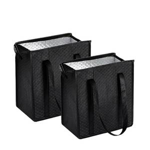 lot 26007 image: WhoseBags 18L Insulated Grocery Bags with Zipper, Reusable Thermal Cooler Tote Bag for Hot & Cold Food, Foldable Shopping Bag (2, Black) - Retail $12