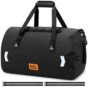 lot 26017 image: OCKLILY Waterproof Dry Bag, 50L Roll-top Motorcycle Tail Bag with Air Valve & Quick-fixed Straps, Travel Duffle Bags for Kayaking Paddle Boarding Rafting Boating Camping Riding Fishing - Black - Retail $31