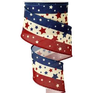 lot 43331 image: Whaline Patriotic Wired Edge Ribbon 2.5 Inch 250th Anniversary Craft Ribbon Retro Red Blue Star Decorative Fabric Wrapping Ribbon for 4th of July Independence Day DIY Wreath Bow Making, 12 Yard - Retail $19