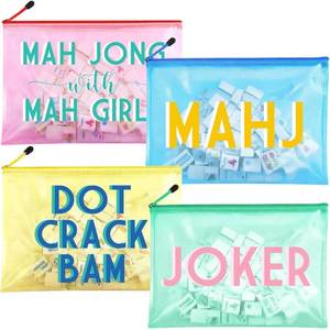 lot 43338 image: Sunnymove 4 Pack 14 x 10 Inch Large Mahjong Tile Storage Bag American Mahjong Empty PVC Clear Case Waterproof Zippered Storage Tile Holder Rack Bag for Game Lover Gift Travel, Case Only - Retail $16