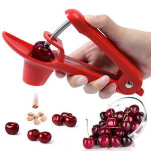 lot 43344 image: SCHVUBENR Cherry Pitter Tool - Stainless Steel Cherry Corer Pitter with Ergonomic Push Design - Easy to Use for Making Cherry Jam - Pit Cherry with Ease, Saving Time & Space with Lock Design(Red) - Retail $6