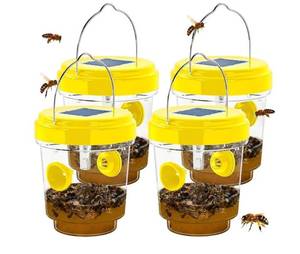 lot 43345 image: Wasp Traps Outdoor Hanging, Solar Bee Trap for Outside, Reusable Solar Powered Hornet Traps, Bee Wasp Catcher Outside Garden 4 Packs- NEED TO BE RINSED - Retail $22