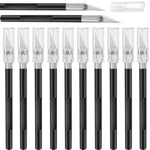 lot 43359 image: 10 Pack Exacto Knife Set, Hobby Knife, Back to School Supplies Craft Knifes Kit for Art, Carving, DIY, Scrapbooking, Art, Cutting, Stencil(Black) - Retail $10