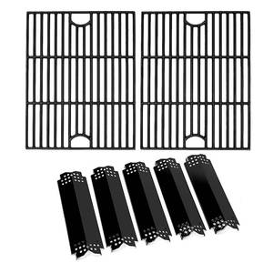 lot 62266 image: Uniflasy Grill Replacement Parts for Nexgrill 4 Burner 720-0830H, 5 Burner 720-0888N, 720-0888 Gas Grill Models, Porcelain Steel Heat Plate Flame Tamer, Cast Iron Grill Grates, 17inch - Retail $59