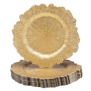 lot 62267 image: MAONAME 13 Gold Charger Plates, Round Reef Chargers for Dinner Plates, Plastic Plate Chargers for Table Setting, Wedding Decor, Set of 12 - Retail $52