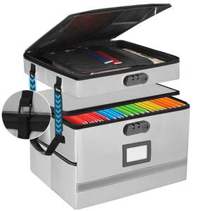 lot 62269 image: EXLIFBAG 2 Layer File Box with Lock, Portable Document Organizer Box with Handle, Fireproof File Box for Home Office, Legal File Organizer Storage - Retail $50