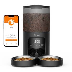 lot 62272 image: Molypet Automatic Cat Feeder 2 Cats - 5G WiFi Pet Feeder with APP Control, 6L Dry Food Dog Feeder with Blockage Alarms, 1-10 Meals Per Day