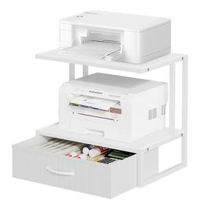 lot 62280 image: VYUOL Printer Stand with Storage for Desk, with Fabric Drawer Desktop Printer Stand Shelf Organzier for Home Office, for Above and Under Desk Printer Table, Fax Machine Copier Scanner, White - Retail $33