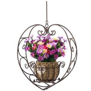 lot 62281 image: SMQLJXC Hanging Plant Holder,Wrought Iron Heart Shape Plant Pot Holder, Indoor & Outdoor Hanging Planters Holder for Patio, Porch, Bedroom, Living Room Raw Embroidery Color - Retail $32