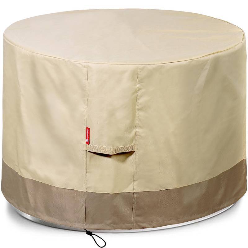 lot 24174 image: SheeChung Round Gas Fire PitTable Cover-Heavy Duty 600D Polyester with PVC Coating Material,100% Weather Resistant & Waterproof,Fits 30,32,33,34,35and 36 FirepitBowl Cover,36Dia X 24H Beige - Retail $19