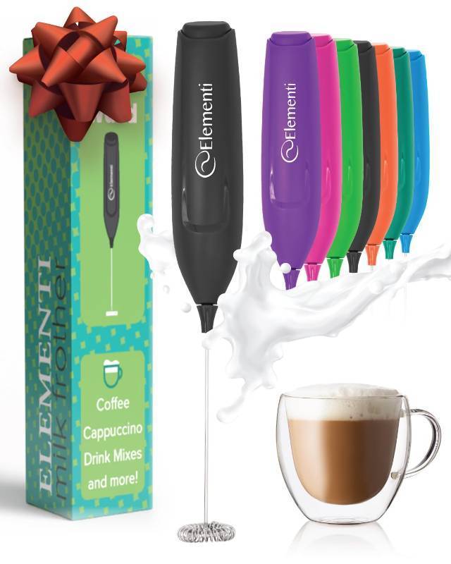 lot 42699 image: Elementi Powerful Frother Wand Lightweight Milk Frother & Drink Mixer Handheld, Matcha Whisk for Dreamy Lattes, Powerful Coffee Mixer Wand & Blender Stirrer - Make Creamy Cappuccinos at Home (Black) - Retail $6