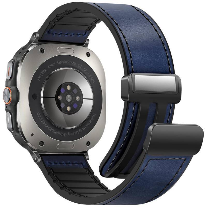 lot 42701 image: WestEagle Magnetic Leather Watch Band Compatible with Samsung Galaxy Watch Ultra 47mm (20252024) Magnetic Buckle Design Adjustable Classic Wristbands Replacement Straps for Men and Women, Navy Blue - Retail $19