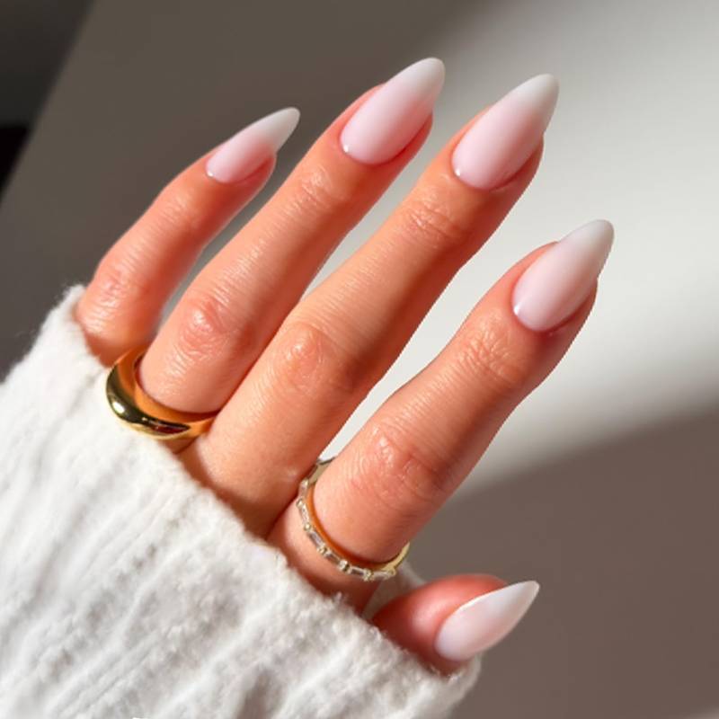lot 43071 image: Glamnetic Press On Nails - Medium Almond Fake Nails, Milky White Nails, Clouded  15 Sizes - 30 Nail Kit with Glue - Retail $16