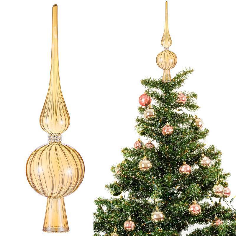 lot 23932 image: Gejoy Mercury Glass Finial Christmas Tree Topper 12 Inches Vintage Spherical Xmas Tree Topper Mid Century Christmas Ornament for Home Xmas Holiday Party Decorations(Colorful Glitter)