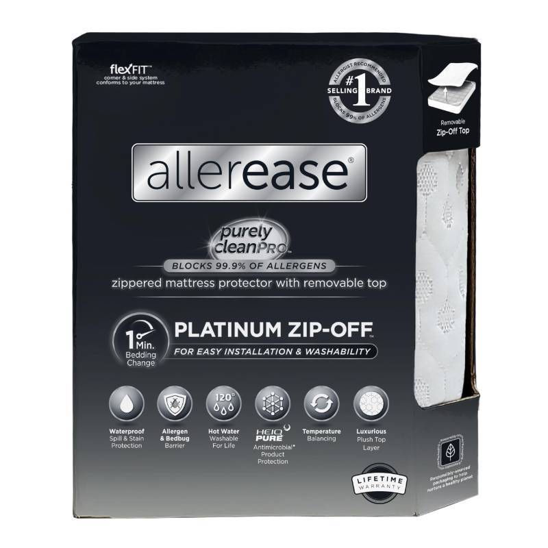 lot 24058 image: AllerEase Platinum Zip-Off Top Waterproof Mattress Protector King Size 360 Degree Zipper Allergen Barrier Temperature Balancing Luxurious Plush Top Separately Machine Washable Mattress Cover (White) - Retail $58