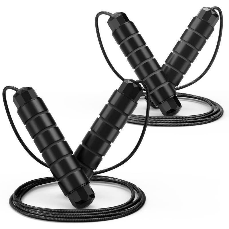 lot 24070 image: Loocio Jump Rope, Tangle-Free Rapid Speed Jumping Rope Cable with Ball Bearings for Women, Men and Kids, Adjustable Foam Handles Steel Ropes Fitness,2 Pack��, Black - Retail $14