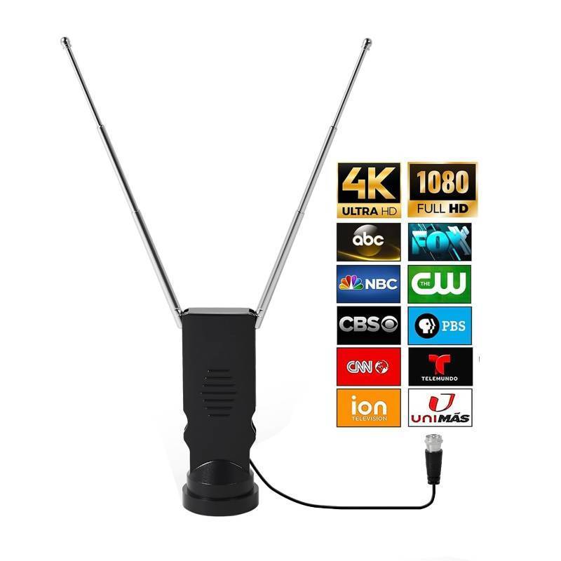 lot 25458 image: Bsadne Smart Indoor TV Antenna - Long Range Rabbit Ears, Cable-Free Digital HDTV Channels, Stickiness Base for Easy Placement in Both Home and Car - Retail $12