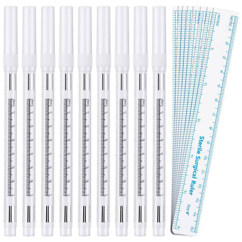 lot 28024 image: 8 Pieces Microblading Marker Pen with Paper Ruler Skin Marker Eyebrow Permanent Makeup Position Mark Tools Stencil Pen for Eyebrow Lips Skin (White, Single Head) - Retail $10