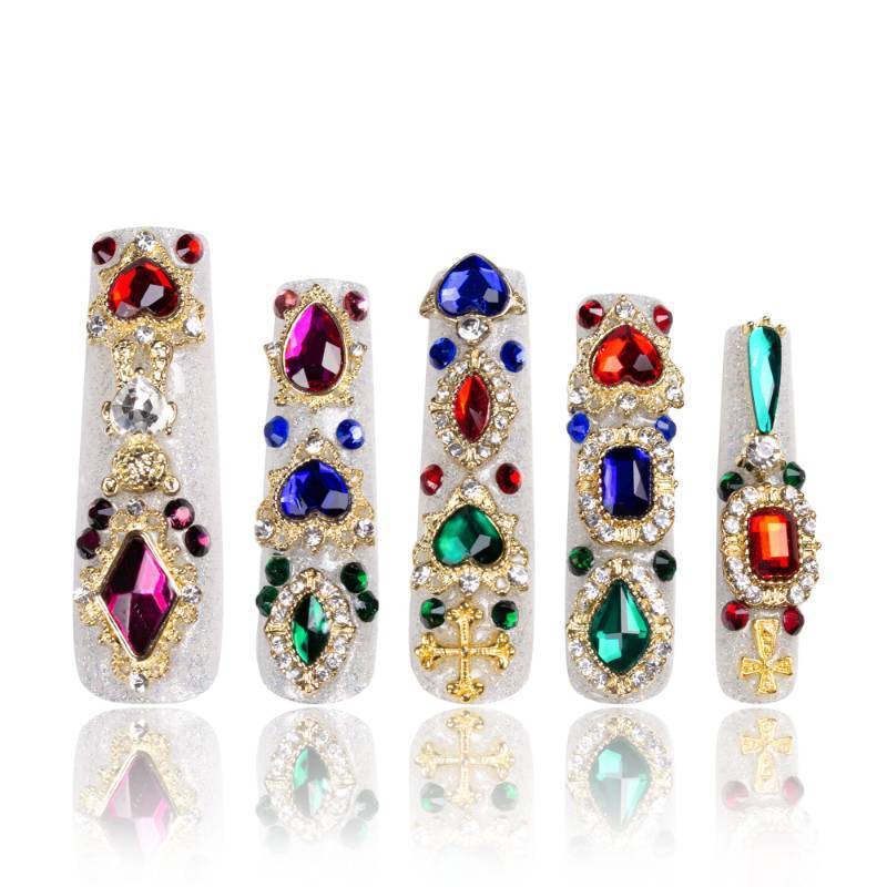 lot 28042 image: LOVFUL Press on Nails Treasure Trove Rhinestone  Handmade with Full Covered Crystals  Reusable Full Cover Nails  Square Mid length 1.7 in  H103-M - Retail $40