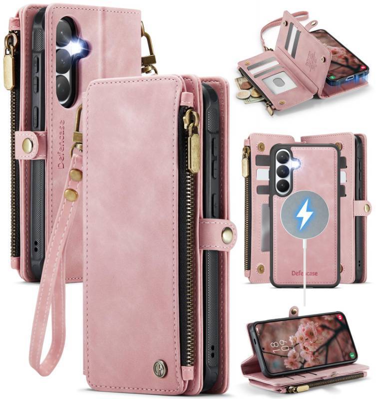 lot 28049 image: Defencase for Samsung Galaxy S26 S26 Plus Magnetic Wallet Case Compatible with Magsafe with RFID Blocking Zipper & Card Holder, PU Leather Detachable Phone Case for Galaxy S26 Plus 6.7, Rose Pink - Retail $33