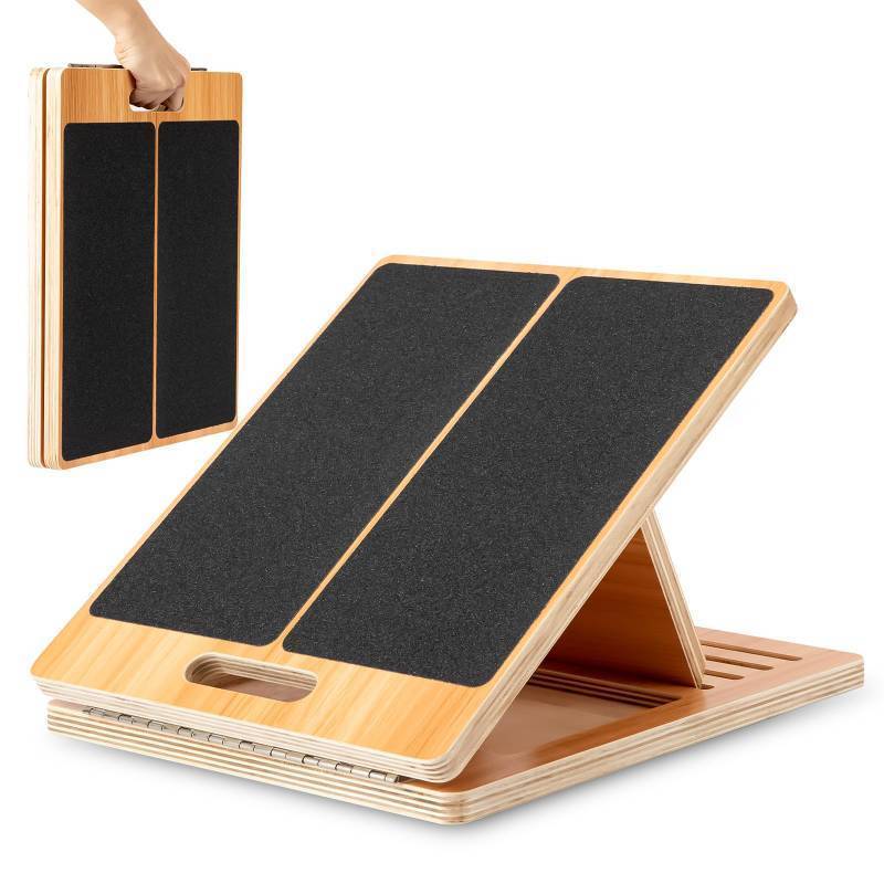 lot 62690 image: StrongTek 13 Wide Portable Wooden Slant Board, 5-Level Incline (15°-35°), Lower Grip Handle, Beginner & Rehab Friendly, Non-Slip Surface for Calf Stretching, Squats, Physical Therapy - Retail $40