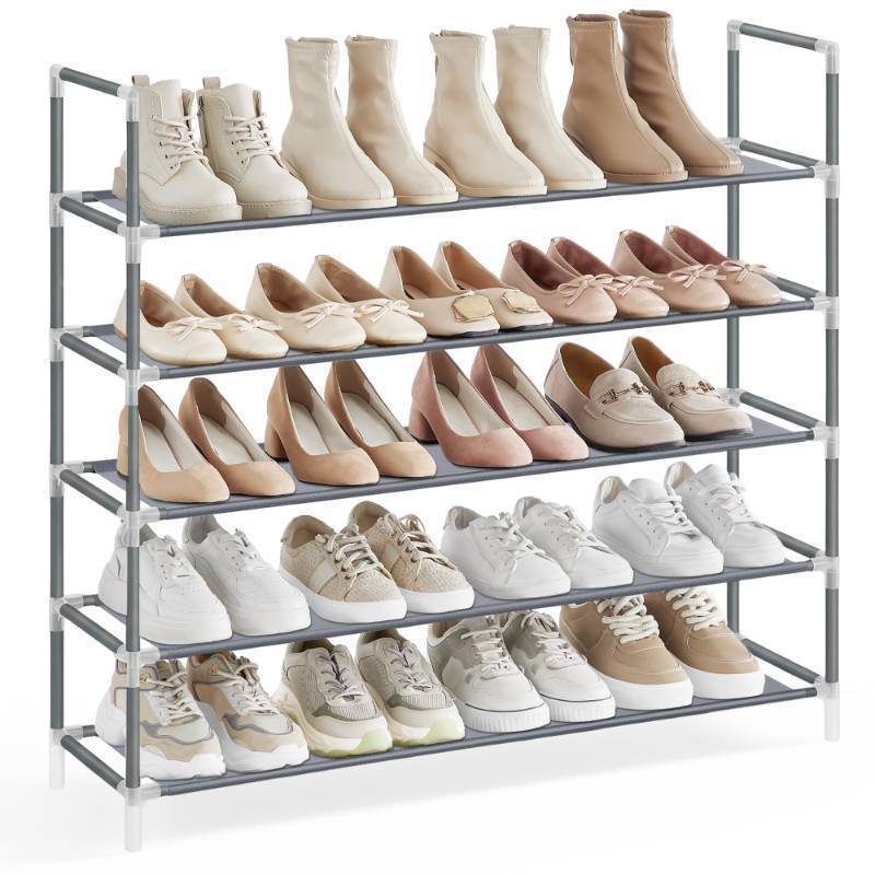 lot 32390 image: SONGMICS 5-Tier Shoe Rack, Shoe Storage for Hallway Closet, Slim and Space-Saving, Metal Frame, Non-Woven Fabric Shelves, Grey ULSH055G01V1 - Retail $15