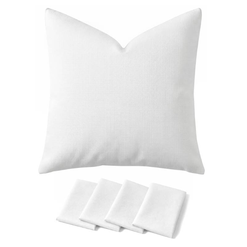 lot 42608 image: Deconovo Pillow Covers ONLY, Set of 4, 18x18 Inch Decorative Throw Pillow Cover, Cushion Case Covers for Bed Sofa Couch Chair Living Room Bedroom Nursery Hotel Office, White - Retail $12
