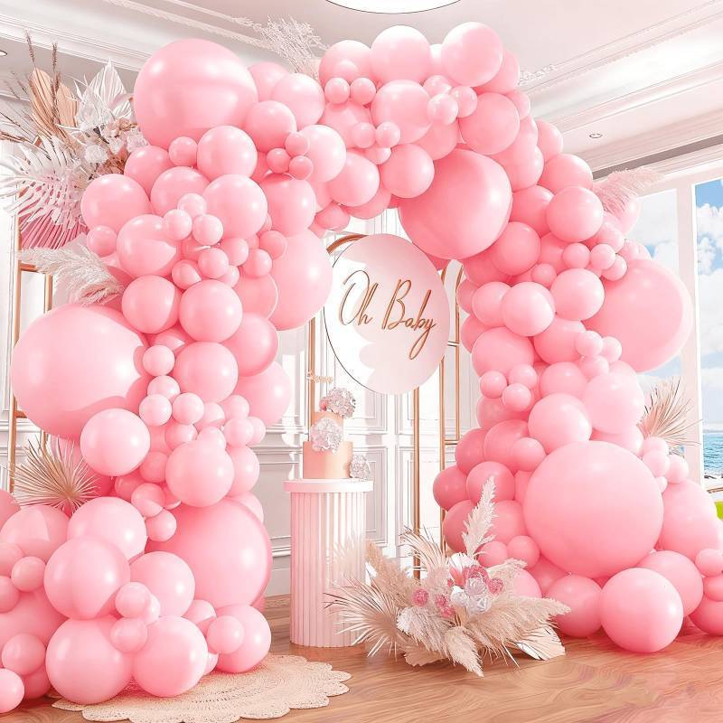 lot 23234 image: 412pcs Pastel Pink Balloon Garland Arch Kit 18 12 10 5 Inch Different Sizes Light Pink Latex Balloons for Baby Shower Birthday Happy Gender Reveal Party Decoration - Retail $20