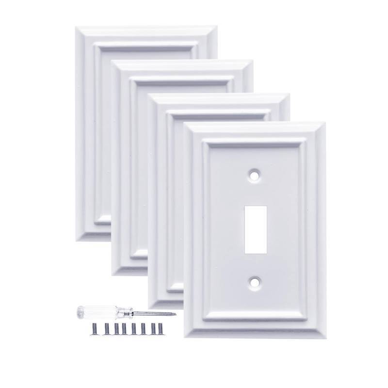 lot 30717 image: Pure White Decorative Outlet Covers Wall Plates, Bamboo Fiber Light Switch Covers, Natural Material Electric Receptacle Switch Plate Outlet Cover of various styles (1 Gang Toggle 4 Pack) - Retail $15