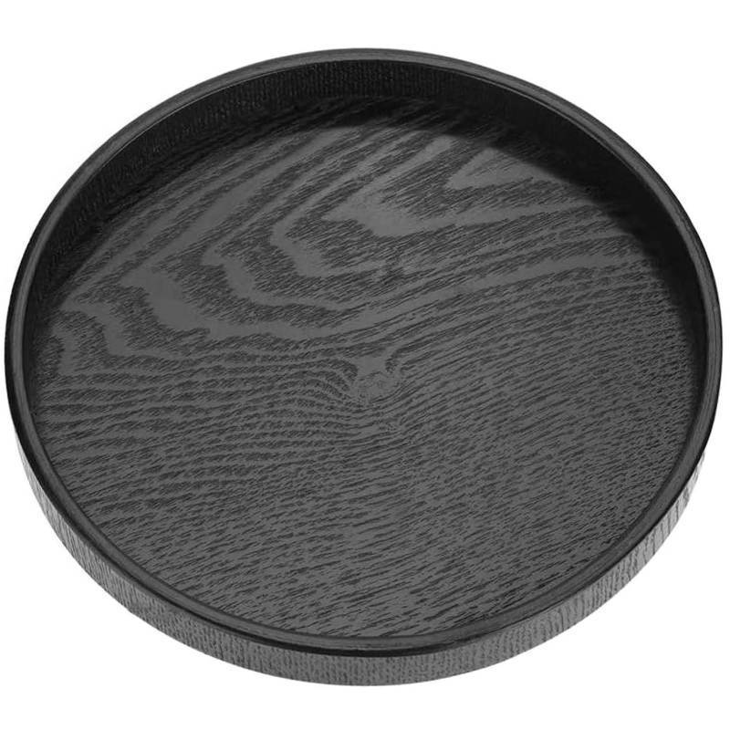 lot 29207 image: Round Wood Serving Tray, Solid Wooden Decorative Tray Non-Slip Tea Coffee Table Tray Snack Plate Food Meals Serving Tray with Raised Edges for Home Decor Kitchen Restaurant (8.2inch, Black) - Retail $9