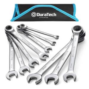 lot 18494 image: DURATECH Ratcheting Wrench Set, Combination Wrench Set, Metric, 10-piece, 6-18mm, CR-V Steel, with Pouch - Retail $38