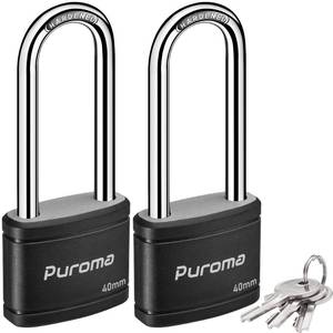lot 18495 image: Puroma 2 Pack Keyed Padlock with 3 Keys, 2.5 Inch Locker Lock 40mm Heavy-Duty Locks for Gate Fence Hasp Cabinet Toolbox School Gym Locker (Black) - Retail $8