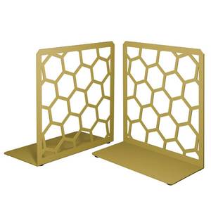 lot 18525 image: GEOMOD Geometric Honeycomb Gold Metal Bookends Decorative - Tall Sturdy Book Ends for Shelves - Modern Heavy Duty Bookend Stopper - Office or Home Book Shelf Book Holder - 6x3.25x6.25 Inches - 1 Pair - Retail $18