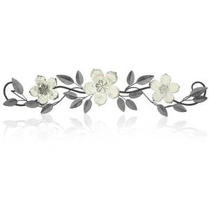 lot 18526 image: Wesiti Metal Flower Wall Decor Vintage Metal Flower Wrought Iron Scroll Sculpture 15.7x3.7 Not 3D, Flat Farmhouse Leaf Wall Decor with Nails for Summer Bedroom Kitchen Indoor Outdoor(White) - Retail $13