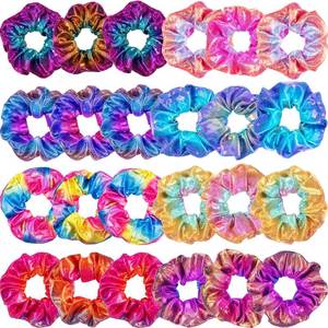 lot 18556 image: Tatuo 24 Pieces Rainbow Hair Scrunchies Elastic Bands Scrunchy Colorful Hair Ties for Women Girls Gymnastics Birthday Party Favors, Large(Rainbow Colors,Satin) - Retail $9