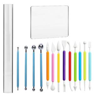 lot 18567 image: Basic Polymer Clay Tools, Clay Sculpting Tools Acrylic Roller Pin, Clear Rectangle Sheet Press Board, Double-Ended Pottery Carving Set for Beginner (15) - Retail $12