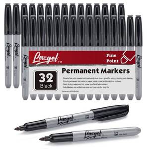 lot 18568 image: LAZGOL Permanent Markers Bulk, 25 Pack Black Permanent Marker Set, Fine Tip, Waterproof Markers, Premium Smear Proof Pens, Waterproof, Quick Drying, Office Supplies for School, Office, Home - Retail $12