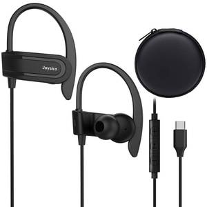 lot 18575 image: Joysico Wired USB C Headphones for iPhone 15 16 17 Air, iPad, Samsung, Google and USBC Android Phones, Type C Earbuds with Over Ear Hook, Microphone, Volume Control, Earphones Case for Sports Running - Retail $17