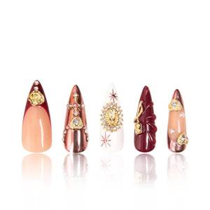 lot 18585 image: LOVFUL Press on Nails Royal Crimson  Handmade with Full Covered Crystals  Reusable Full Cover Nails  Stiletto Classic Regular 1.3 in  H383-L - Retail $45