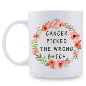 lot 18587 image: Cancer Survivor Gifts Picked The Wrong Btch 11oz Coffee Mug - Ovarian & Breast Cancer Chemo & Hysterectomy Gift - Retail $16
