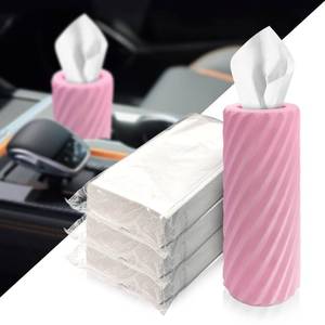 lot 18589 image: Car Tissue Holder, Refillable Round Cylinder with 3 Tissue Packs, Universal Fit for Vehicle Cup Holder, Home & Office, Car Accessories Interior (Pink) - Retail $10