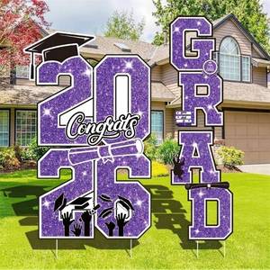 lot 18609 image: Graduation Yard Sign Class of 2026 Decorations, 4pcs Large Size Purple Black White Congrats Grad 2026 Lawn Yard Sign with Stakes for High School College Indoor Outdoor Graduation Party Decor Supplies - Retail $17