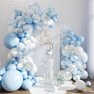 lot 18638 image: Blue Balloon Arch Kit, 127Pcs Double Stuffed Balloon Arch Garland Kit Include Pearl Blue Macaron Light blue White Clear Balloons for Bridal Shower Baby Shower Birthday Wedding Decorations - Retail $13