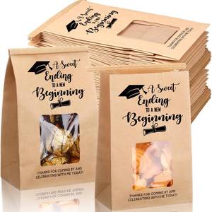 lot 18663 image: AmazingSpark 120 Pcs 2026 Graduation Bakery Bags with Window, 4 x 2. 36 x 6. 7 Inch Congrats Grad Kraft Paper Bags for Cookies Iron Wire Tie Tab for Class of 2026 Party Decor Supplies(Classic) - Retail $20