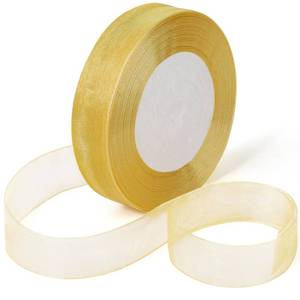 lot 18665 image: Gold Ribbon for Gift Wrapping - 34 Inch 50 Yard Sheer Ribbon for Flower Bouquet Bow Making Wedding Invitation Card Crafts, Mothers Day Valentines Christmas Birthday Gift Wrap Organza Ribbons - Retail $8
