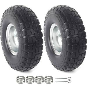 lot 18666 image: AR-PRO (2-Pack) 10-Inch Solid Rubber Tire Wheels - Replacement 4.103.50-4 Flat Free Tire with 58 Bearings, 2.2 Offset Hub - Compatible with Hand Truck, Wheelbarrow, Dolly, Gorilla Carts - Retail $30