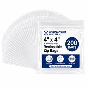 lot 18671 image: Spartan Industrial - 4 X 4 Heavy-Duty Plastic Zip Bags (200 Count) - 4 Mil Clear Resealable Plastic Bags for Jewelry, Crafts, Parts Storage - Retail $14